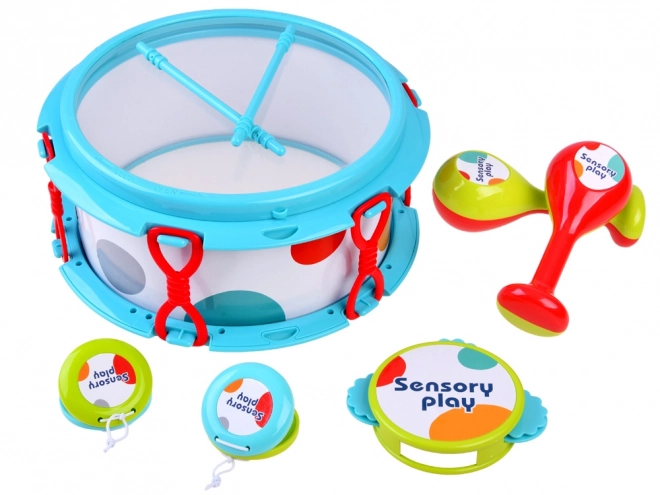 Set muzikale instrumenten tamboerijn maracas