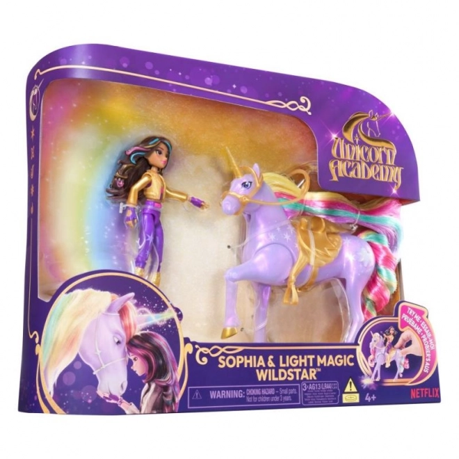 Lichtgevende eenhoorn en figuur Sophia & Wildstar