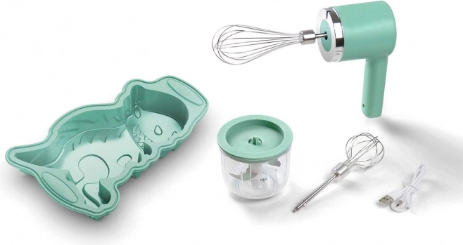 mini kit enfant sans fil 3 en 1 – fouet, hachoir et moule dinosaure Jata