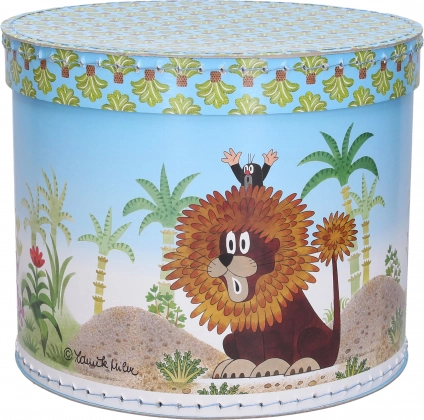 Boîte ronde avec motif de la Petite Taupe et du lion