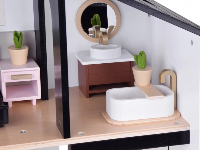 Houten poppenhuis in loftstijl