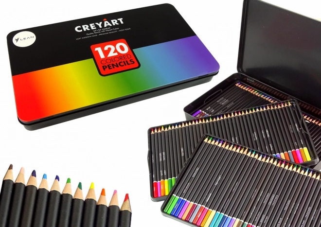 Set van 120 artistieke kleurpotloden in metalen etui