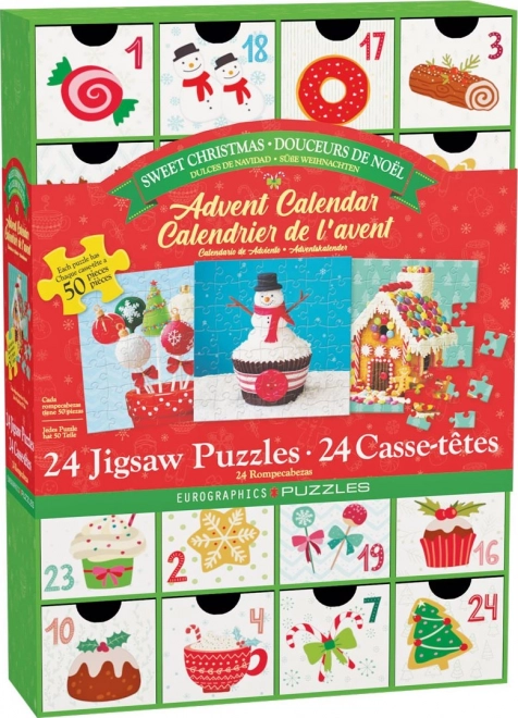 Adventskalender met Puzzel Eurographics 24 x 50 Stuks – Zoete Kerst