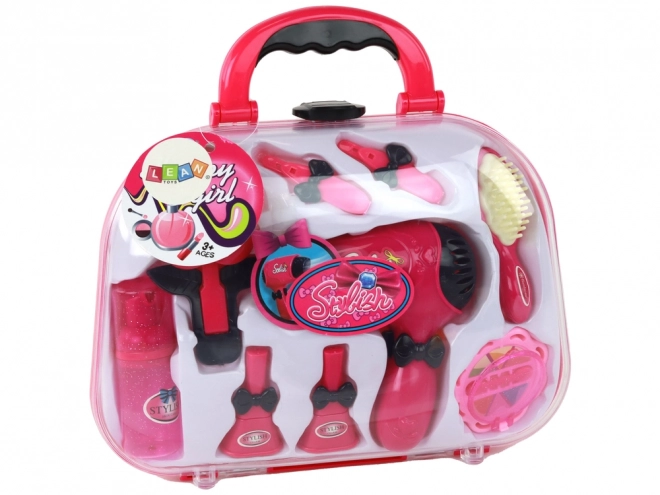 Stilvoller rosa Kinderkoffer mit Kosmetikzubehör