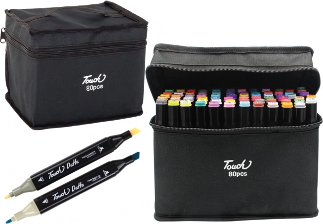 Feutres de dessin 80 pcs double pointe + sac de transport