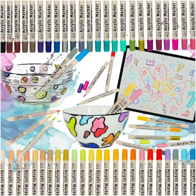 Waterproof Acrylic Markers for Fabrics and Stones, Set of 48 pcs