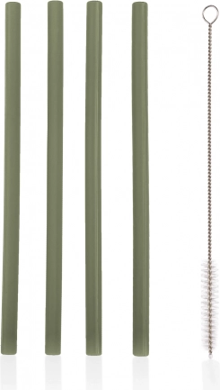 Siliconen rietje 4 stuks, Forest Green