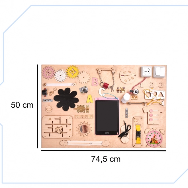 Houten manipulatiebord roze klokken 75 x 50 cm