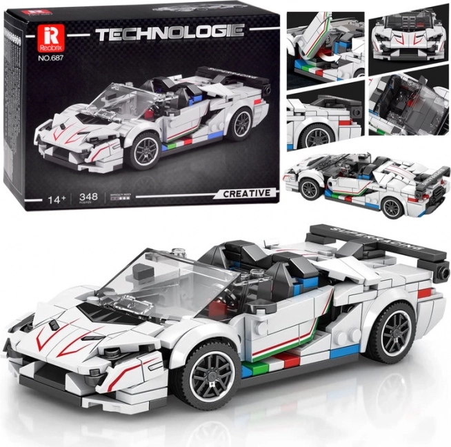 Engineering Building Set – White Supercar Convertible with Spoiler, 348 pieces
