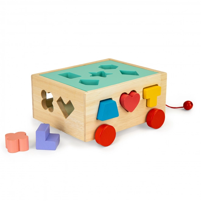 Houten karretje voor vormensortering met blokken - educatieve blok voor kinderen
