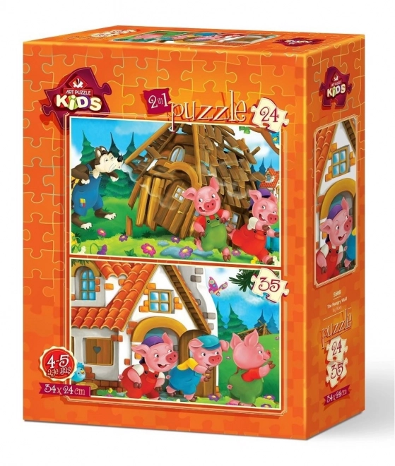 ART PUZZLE Les trois petits cochons – set de 2 puzzles (24 et 35 pièces), 34 × 24 cm