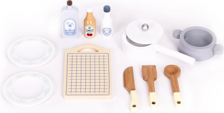 12 houten accessoires in de set