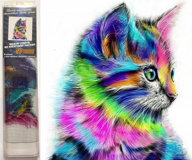Peinture diamant Chaton arc-en-ciel 30 × 40 cm