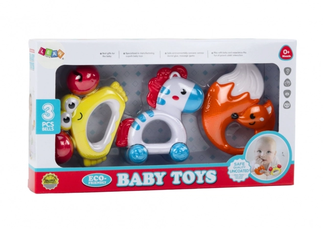 Set speelgoed voor kinderen Rammelaars Zebra Krab Vos 3 stuks