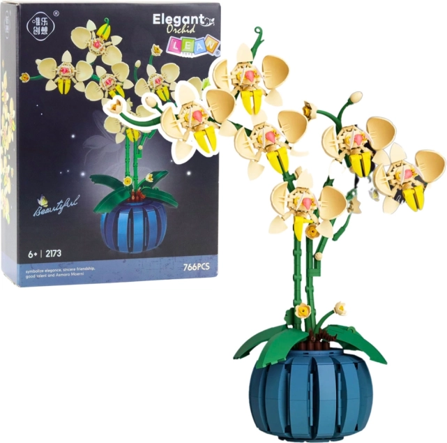 Orchid Building Set in Yellow Flowerpot 766 pcs