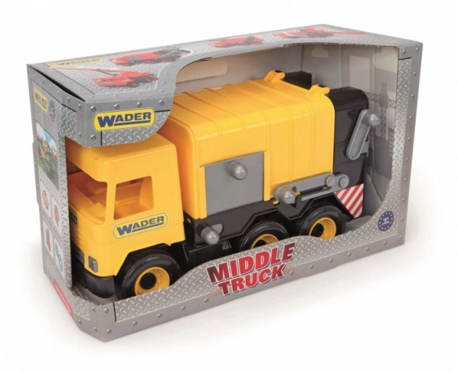 Gele vuilniswagen 42 cm Midden Truck in een doos