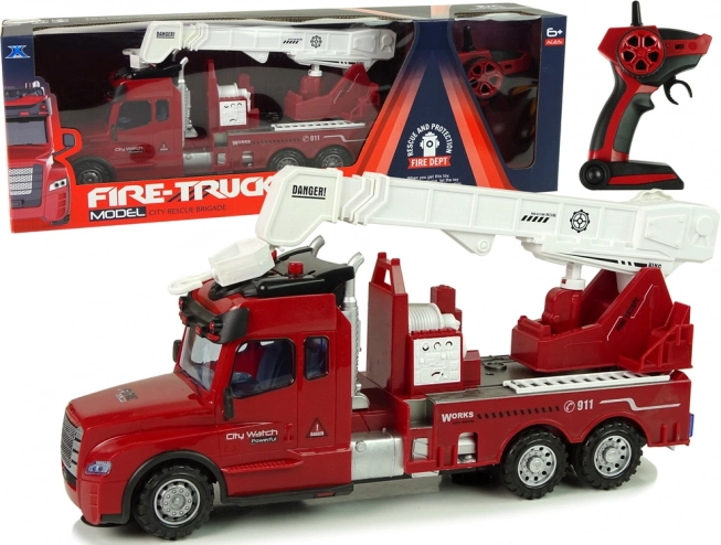 RC brandweerwagen met kraan 2,4 GHz met licht en geluid – rood