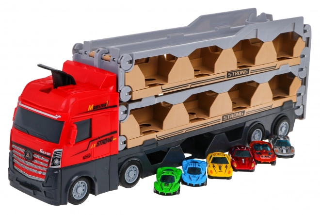Vrachtwagen met uitvouwbare baan, autootjes en lanceerder 3in1
