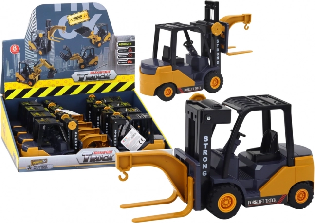 kinderheftruck met haak en frictie-aandrijving geel