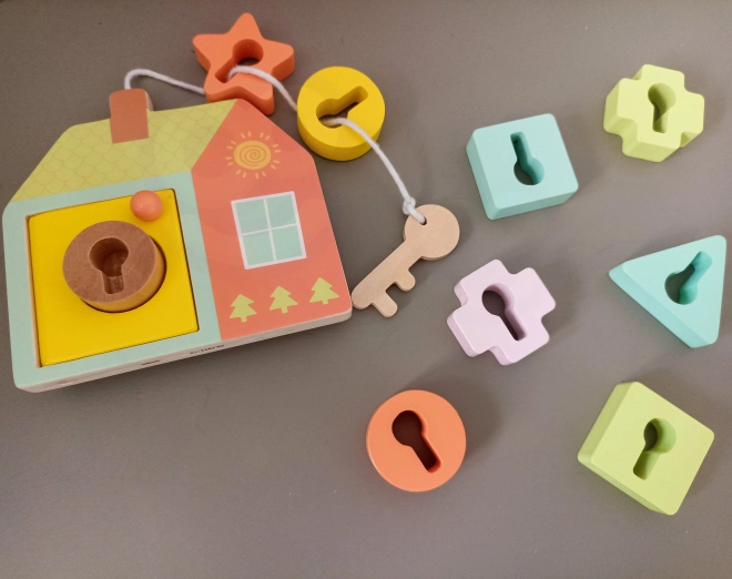 Classic World Montessori houten kralen rijgen sleutels en deuren 11 stuks