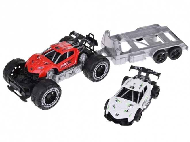 Voiture tout-terrain avec remorque et voiture de sport