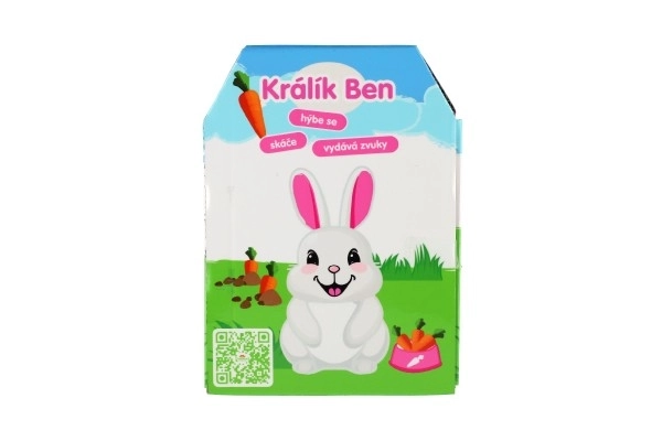 Konijn Ben pluche/plastic 16x17cm op batterijen met geluid en beweging in doos 13x19x18cm