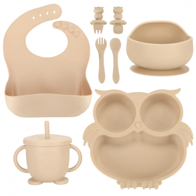 Siliconen babyset uil, 8 stuks, beige