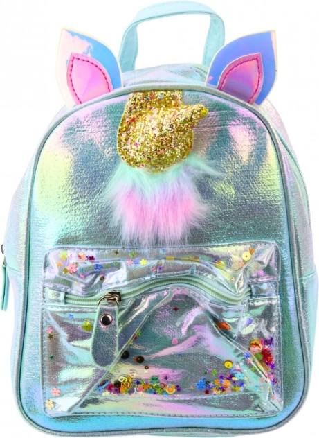 Children's backpack with a unicorn and moving confetti blue 25cm 4.5L