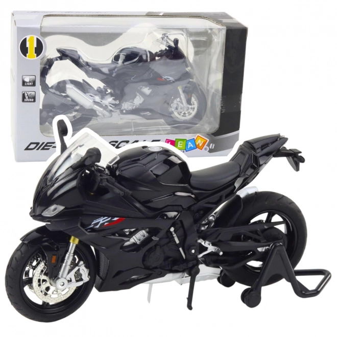 Metalen model van sportmotor met verlichting en geluid zwart 1:12