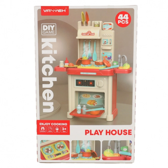 Kinder plastic keuken met verlichting en 44 elementen