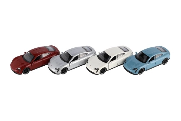 Auto Welly Porsche Taycan Turbo S metaal/plastic 12cm 4 kleuren op terugtrek mechanisme 12 stuks in doos