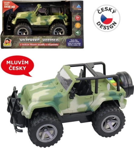 Jeep militaire à inertie avec sons d’équipage tchèques 1:16