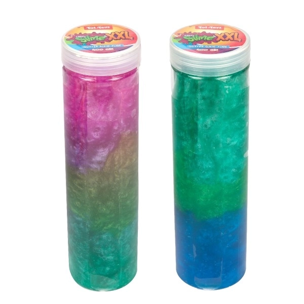 Slijm - glinsterend 400g 20cm in plastic buis 4 kleuren 4 stuks in doos