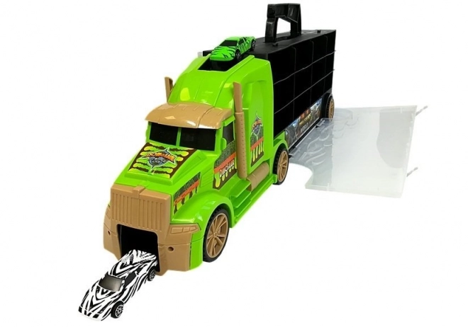 Koffer Truck Transporter Sorter met dino's groen