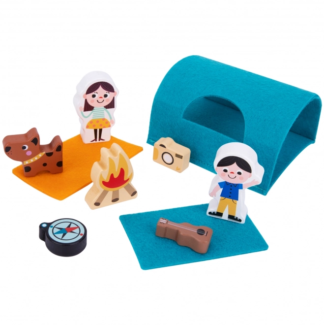 Holzkaravan von Tooky Toy mit Campingfiguren