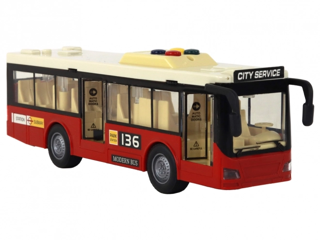 Rode stadsbus op batterijen met lichten en geluiden 1:16