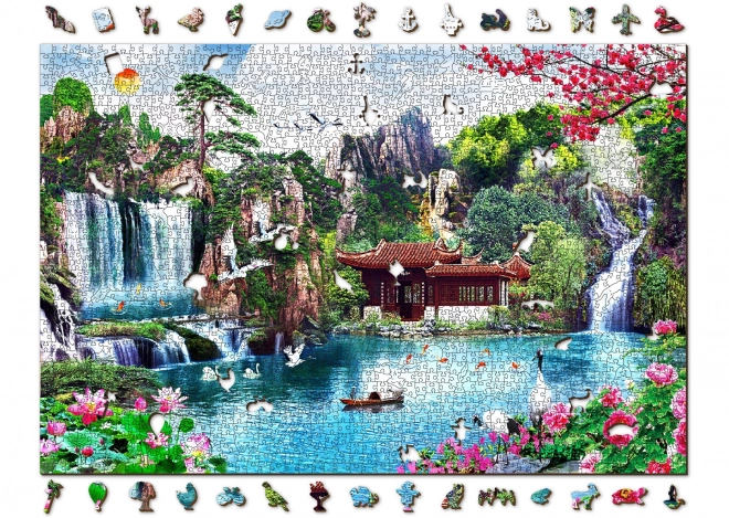 Houten puzzel Watervallen in de Japanse tuin