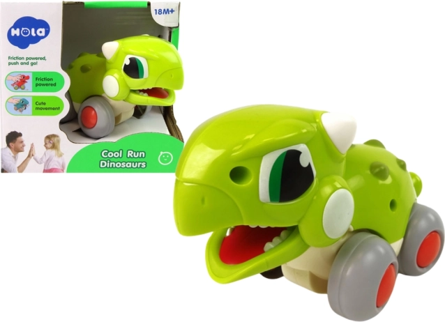 Groene dinosaurus op wieltjes – duw-en-rij speelgoed voor kinderen