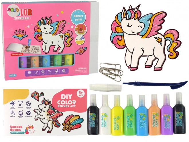 set of glass stickers Unicorn DIY 8 colors with glitter