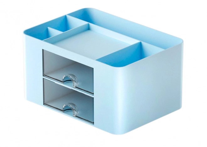 Organizer für den Tisch mit blauen Schubladen