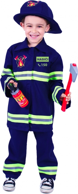 Children’s firefighter costume with Czech print – size M (6–8 years)