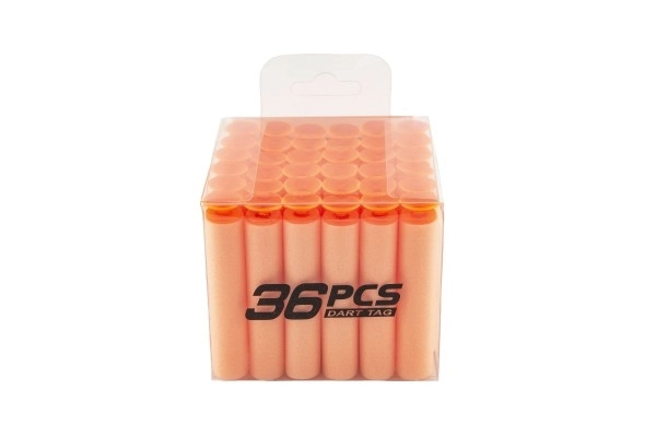Vervangende schuimrubberen kogels voor pistool 36 stuks met zuignappen 4 kleuren in doosje 8x7x8cm
