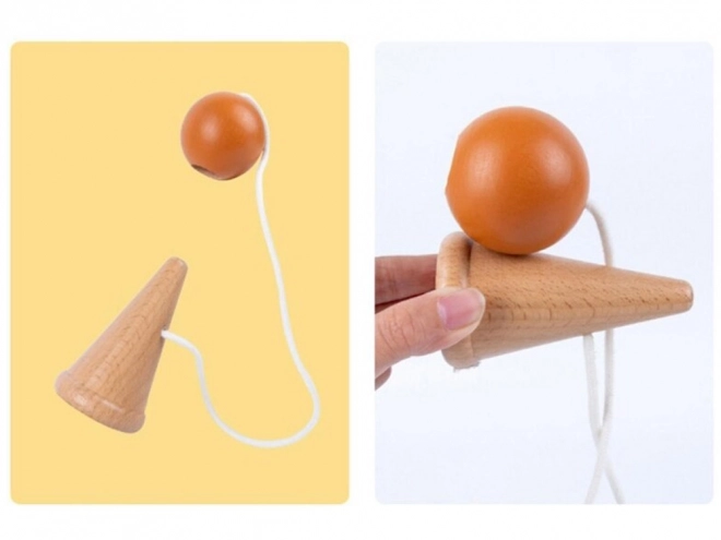 Houten behendigheidsspel vang de bal