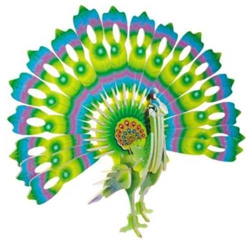 Buntes 3D-Holzpuzzle Pfau