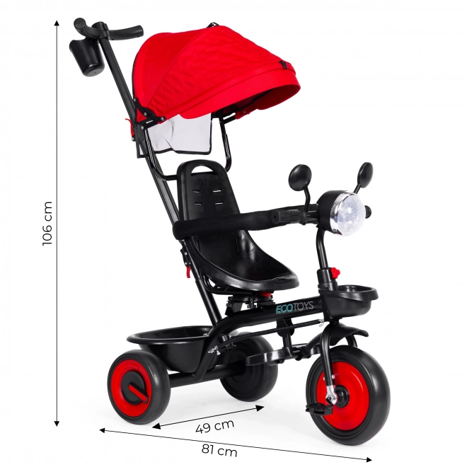 3-in-1 driewieler met draaibare zitting en kap rood ECOTOYS