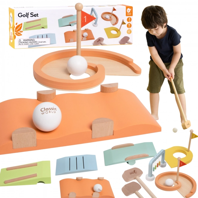 Houten golfset met verschillende obstakels