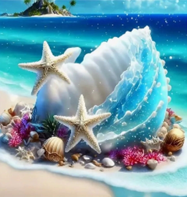 Peinture diamant – coquillages sur l’île 30 × 40 cm