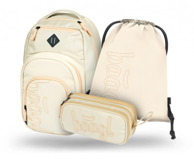 BAAGL Set 3 pièces Coolmate : Sac à dos, Trousse et Sac en beige
