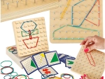 Wooden geoboard – educational geoplane with colorful rubber bands and pattern cards