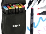 Marqueurs alcool à double pointe en étui, 24 couleurs + support